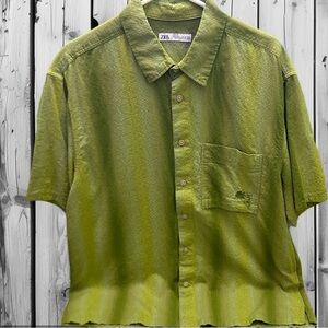 Zara Men’s Olive Casual Button-Down Shirt L